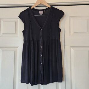 Vanessa Virginia smocked black sleeveless tunic top blouse dress